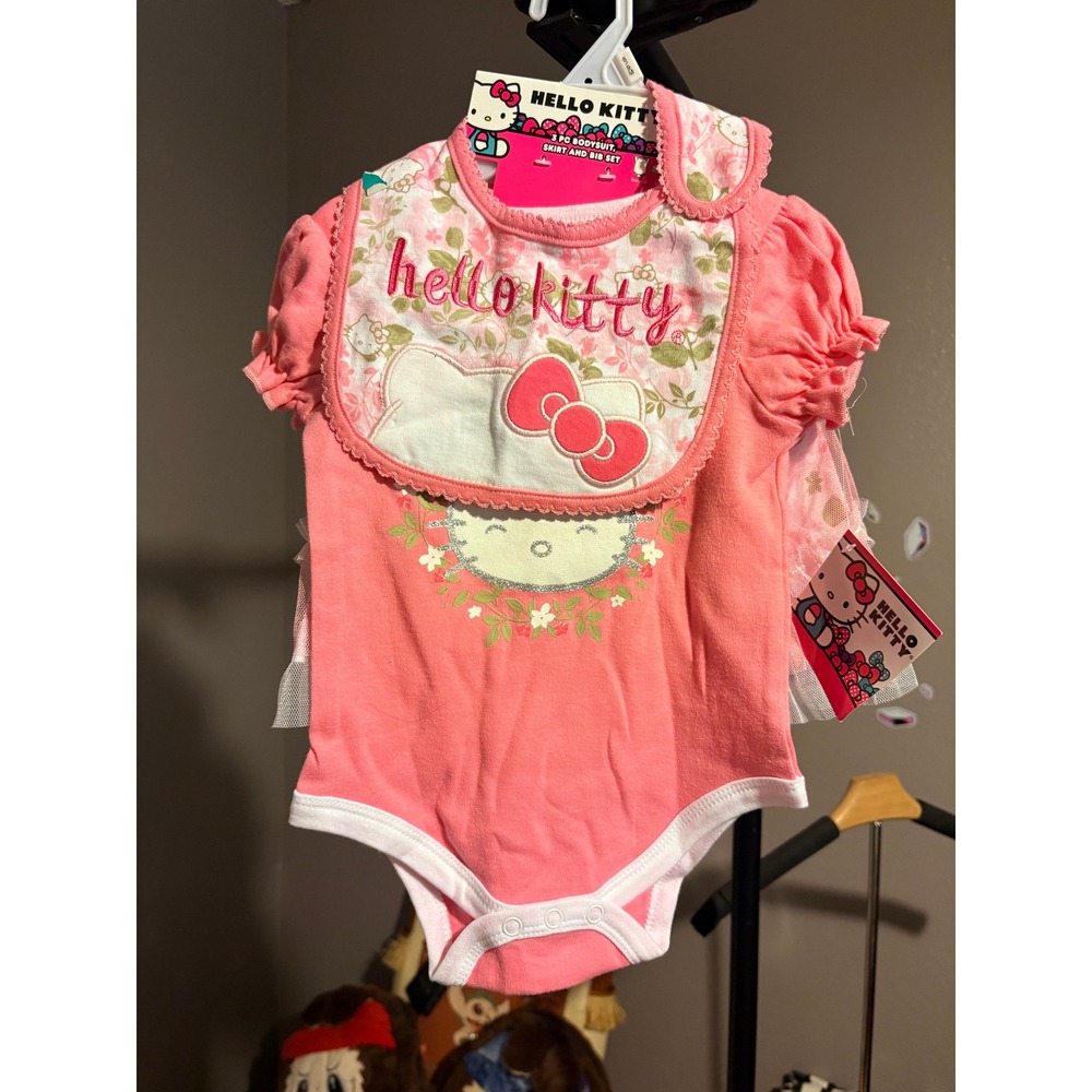 Sanrio Hello Kitty 3 Piece Body Suit, Bib and Skirt Sz 6-9 Mos